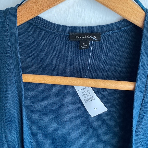 Talbots dark teal blue/green Long Line Open Cardigan patch pockets NWT size M - Picture 4 of 7